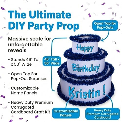 Anderson's White & Blue Personalized Pop-Out Birthday Cake, Life-Size Faux Cake with Fun Font, Custom Name, Surprise Reveal Prop for Milestone Parties, Photo Ops, Store or Business Events - Image 3