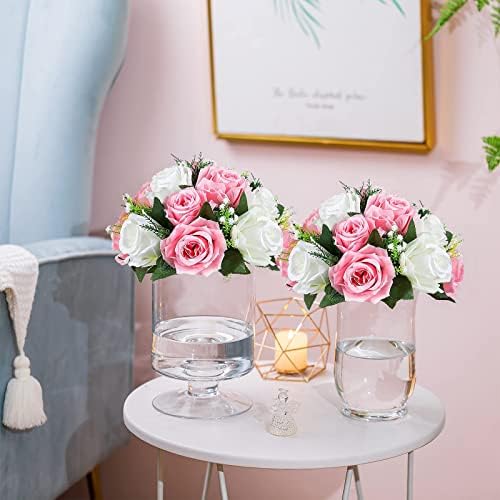Sziqiqi Artificial Flower Centrepieces for Tables, Pink & White, 10Pcs - Image 2