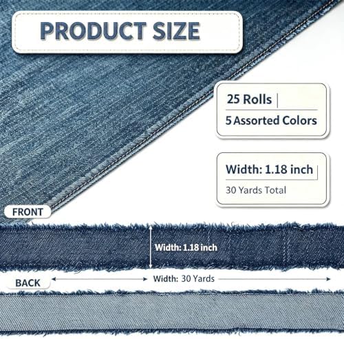 25 Rolls Frayed Denim Ribbon, Blue Jean Party Decorations - Image 2
