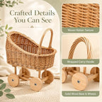 15 Inch Wicker Baby Carriage Basket, Vintage Rattan Stroller Flower Basket for Baby Shower Centerpiece, Woven Carriage Decor for Wedding, Nursery Display and Photography Prop (Large) - Image 4