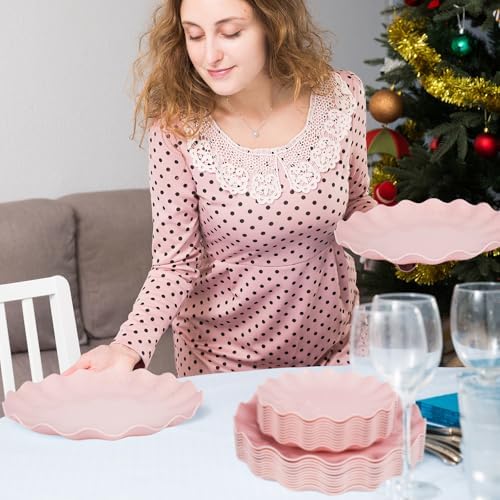 LIYH 50 Pcs Pink Plastic Plates Reusable - Durable and Dishwasher Safe Baby Shower Plates Wavy Daisy Plastic Flower Plate for Party Wedding Birthday Picnics BPA Free (25Guests) - Image 6