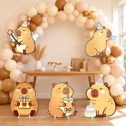 5 Pcs Capybara Baby Shower Party Decorations, Baby Capybara Corrugated Plastic Cutout Standups for 1st 2nd 3rd Birthday, Gender Reveal, Cute Animal Photo Booth Props, Indoor Outdoor Display - Image 4