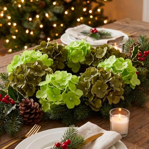50PCS Green Mix Hydrangea Artificial Flowers with Stronger Bendable Stems - Image 7