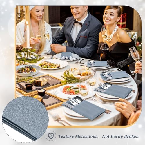 Gueevin 200 PCS Linen Feel Napkins with Plastic Dinnerware Napkin and Plastic Cutlery Set Disposable Dinnerware(Dusty Blue) - Image 7