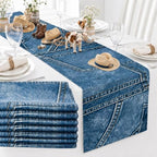 7Pcs 72 x 13'' Blue Jean Table Runners Blue Jean Baby Shower Decorations Denim Table Runner Tablecloth for Baby Shower Denim and Diamonds Engagement Wedding Birthday Dining Kitchen Decor (1 Design) by gisgfim
