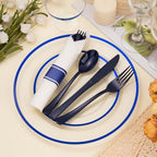 BESTSTAR 350PCS Clear and Blue Disposable Plastic Plates Set for 50 Guests - Image 3