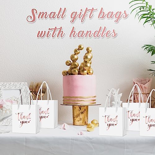 Honoson 60 Pcs Mini Thank You Gift Bag with Handle Bulk,Rose Gold and White - Image 6