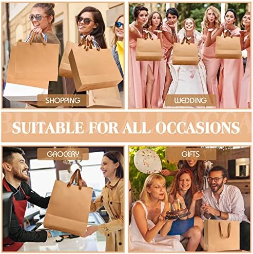 PerKoop 40Pack Kraft Gift Bag with Handles 4 Sizes, Horizontal, Brown - Image 5