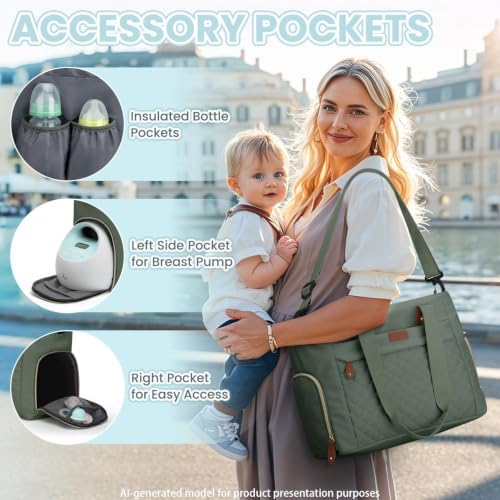Pritent Baby Diaper Bag Tote,Waterproof Maternity Breast Pump Bags for Mom - Image 4