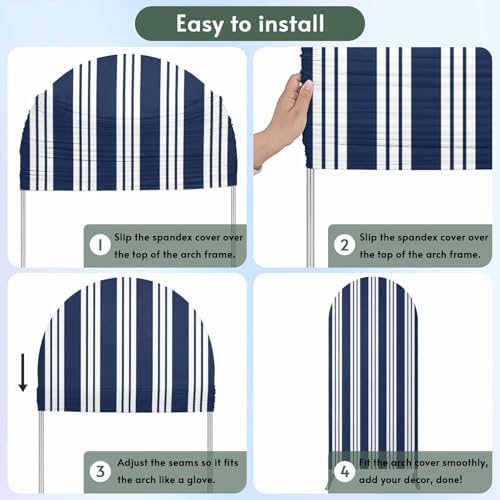 Strip Spandex Arch Backdrop Cover 7.2FT for Balloon Garland Nautical Farmhouse Strip Navy Blue Double-Sided Chiara Backdrop Stand Cover Elastic Fabric Background for Birthday Party Baby Shower Decor - Image 5