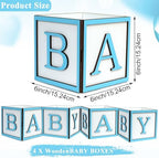 Wooden Baby Boxes for Baby Shower Party, Baby Shower Centerpieces for Table, Suitable for Gender Reveal or Baby Shower, (Blue,4Pack) - Image 2