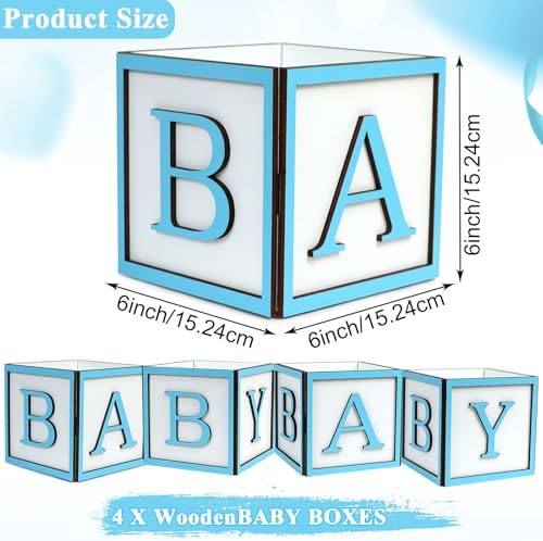 Wooden Baby Boxes for Baby Shower Party, Baby Shower Centerpieces for Table, Suitable for Gender Reveal or Baby Shower, (Blue,4Pack) - Image 2