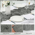 12 Pack Gray 10FT Cheesecloth Table Runner Rustic Gauze Fabric Cheese Cloth Table Runner for Wedding Bridal Baby Shower Table Decor 20 x 120 Inch Long Boho Sheer Birthday Party Table Decorations - Image 3