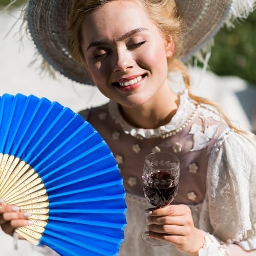 Blulu 40 Pcs Blue Hand Fans Bulk Folding Bamboo Silk Foldable Handheld Fan for Women DIY Line Dance Clapping Popping Wedding Bridal Shower Baby Shower Birthday Party Favors Gift Decoration - Image 2