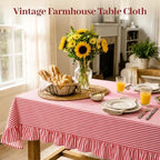 Red White Striped Ruffled Tablecloth Rectangle 55" x 70" Farmhouse Washed Cotton Table Cloth with Short Ruffle Cottage Table Cover for Boho Dining Room Kitchen Picnic Home Party Decoration - Image 6