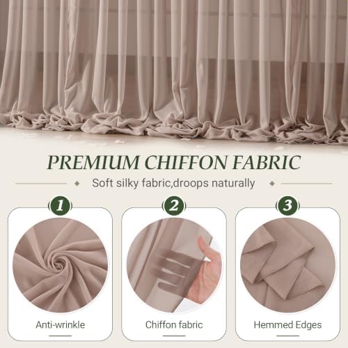 30ft×10ft Wrinkle Free Taupe Backdrop Curtain Drapes, 6 Panels 5ftx10ft Sheer Tulle Chiffon Backdrop Panels Curtains for Wedding Baby Shower Birthday Party Stage Photo Home Decorations - Image 5