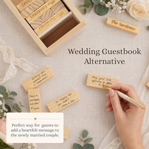 WE Games Personalized Wedding Guest Book Alternative, Wooden Memory Keepsake Box, 54 Blocks, Custom Engraved Build Memories - Image 5