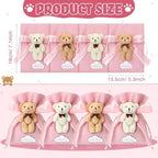 Shinylin 24 Pcs Bear Gift Bag Bulk for Baby Shower Guest Favor 5.3 x 7.1 Inches Candy Cute Plush Bear Drawstring Bag with Bow Thank You Acrylic Sign for Baby Boy Girl Party Decorations(Pink) - Image 2