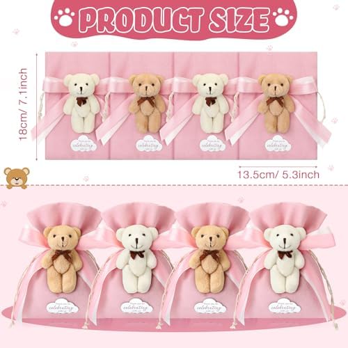 Shinylin 24 Pcs Bear Gift Bag Bulk for Baby Shower Guest Favor 5.3 x 7.1 Inches Candy Cute Plush Bear Drawstring Bag with Bow Thank You Acrylic Sign for Baby Boy Girl Party Decorations(Pink) - Image 2