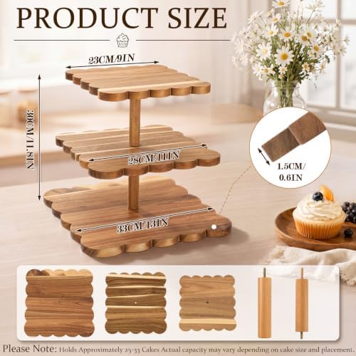 Novabright 3 Tier Scalloped Cupcake Stand for Wedding Birthday, Square - Image 2