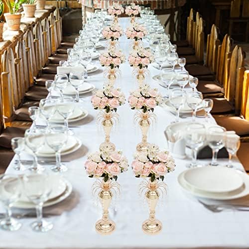 10PCS Flower Vases Table Decorations, 17.7Inch Wedding Tall Trumpet Vases Metal Tall Vase Centerpieces for Event Restaurant Hotel Party Acrylic Bead - Image 2