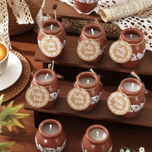 FYSUIMU 12 Sets Cielito Lindo Candles Mexican Terracotta Flower Clay Pottery Jar Candles with Paper Tags for Fiesta Cinco De Mayo Birthday Baby Shower Wedding Party Decoration - Image 4