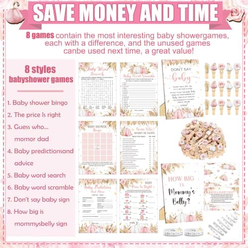 Funnymoom 426 Pcs Pumpkin Baby Shower Games, 8 Activities Boho Floral - Image 4