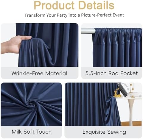 20x10ft Navy Blue Photo Backdrop Curtains for Parties Birthday Wrinkle Free Polyester Photoshoot Curtains Drapes Backdrop for Wedding Baby Shower Graduation Photography Background 4 Panels 5x10FT - Image 7