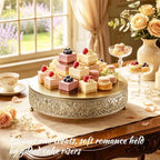 16 Inch Luxury Light Gold Cake Stand, Round Metal Dessert Display with Ornate Filigree Lace, Dual‑Coated Premium Finish for Wedding, Anniversary & Elegant Home Decor - Image 3