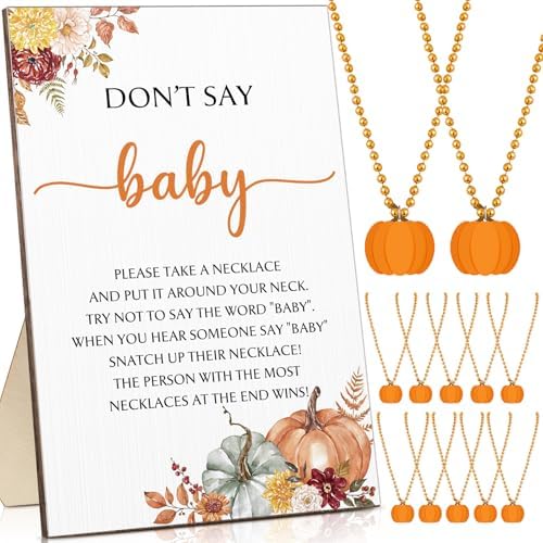 51 Pumpkin Baby Shower Games Including Pumpkin Baby Game Sign and Necklace by Roowest