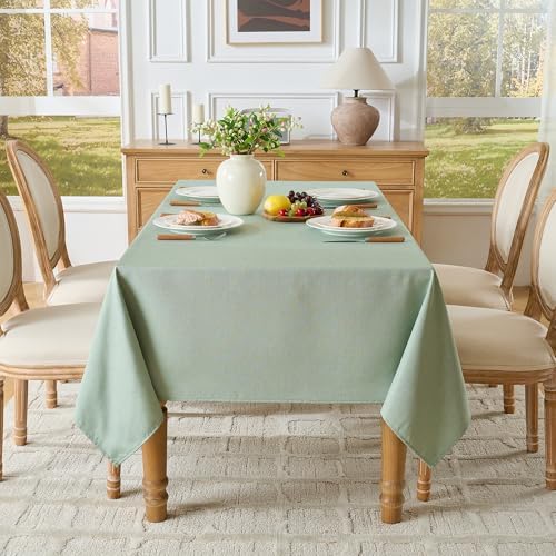 Sage Green Rectangle Tablecloth, 60 x 106 Inch Linen Textured Table Cover - Image 3