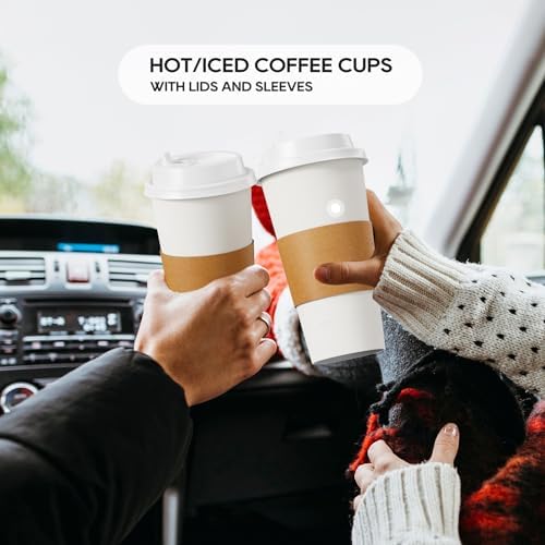 JOLLY PARTY 50 Pack 20 oz Disposable Paper Coffee Cups with Lids & Sleeves - Image 5