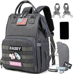 Diaper Bag Backpack for Dad and Mom with USB Charging Port Stroller Straps and Insulated Pocket,army military Travel Nappy Backpack for Daddy/Mommy (Dark Grey) by Qwreoia-CoolDiaperBagStyle