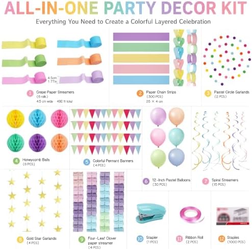 Macaron Paper Chain Kit with Streamers, Garlands & Balloons for Birthday - Image 2