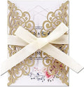 50Pcs Laser Cut Wedding Invitation With Glitter Envelopes And Ribbons Blank Personalized Card Invitaciones Para quinceañera Birthday Baby Shower Christmas Party Bridal Shower (Gold) by Fashmade