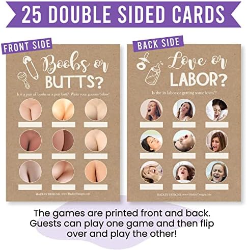 Hadley Designs - 25 Rustic Love or Labor, Boobs Or Baby Butts Game, Word Scramble For Baby Shower - 4 Double Sided Cards Baby Shower Ideas, Baby Shower Party Supplies - Image 6