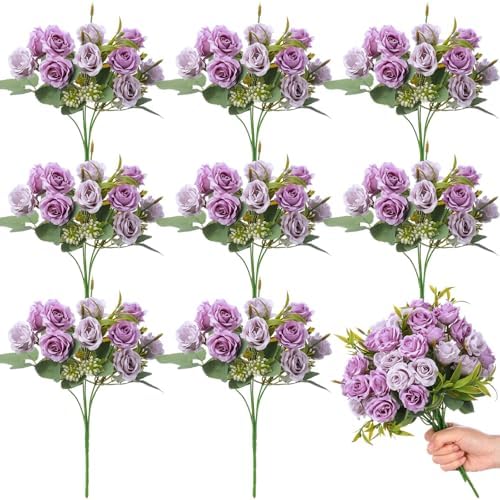 Zeyune 8 Pack 12 Inch Artificial Rose Bouquet, Purple and Lilac by Zeyune