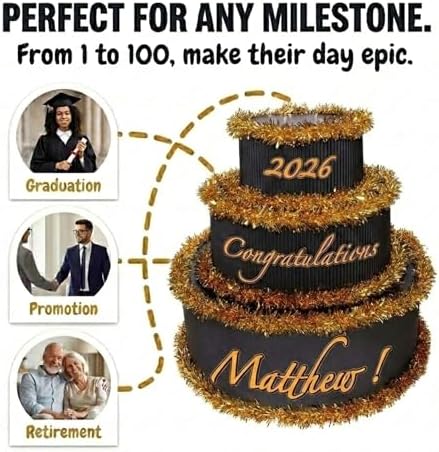 Anderson's Black & Gold Personalized Pop-Out Cake, Life-Size Surprise Prop for Graduation, Retirement, Birthday, Engagement, Corporate Events – Custom Name, DIY Kit, Photo-Ready Reveal - Image 4