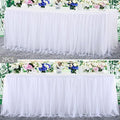 2 Pack 6ft White Tulle Table Skirts for wedding Bridal Shower White Ruffle Tutu Tablecloth for Baby Shower Birthday Party Banquet Baptism Cake Dessert Table Decorations by Suppromo