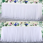 2 Pack 6ft White Tulle Table Skirts for wedding Bridal Shower White Ruffle Tutu Tablecloth for Baby Shower Birthday Party Banquet Baptism Cake Dessert Table Decorations by Suppromo