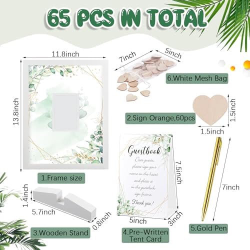 Kosiz Baby Shower Guest Book Frame, 60 Guests Wooden Hearts, Greenery - Image 2