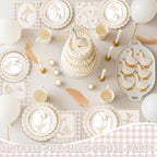 Zhehao 350 Pcs One Silly Goose Birthday Party Tableware Set Beige Bow Scalloped Baby Shower Plates Cup Napkins Forks for Birthday Party Decorations Supplies for 50 Guests - Image 4