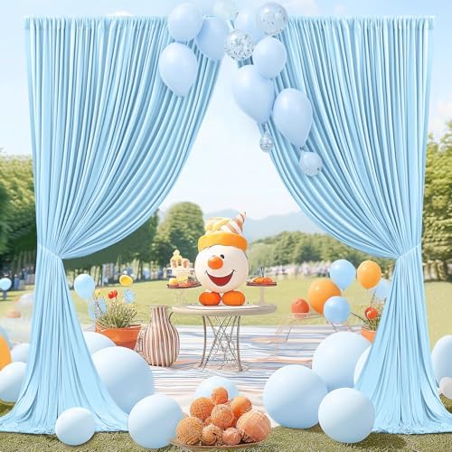 20 x 10ft Wrinkle Free Dusty Blue Backdrop Curtains for Parties Weddings, Thick Silky Polyester Fabric Backdrop Drapes, 4 Panels 5X 10 ft Photo Background Cloth for Birthday Gender Reveal Photography - Image 7