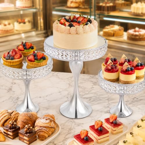 3 Pcs Cake Display with Mirror, Wedding Crystal Cake Stands for Reception - Image 5