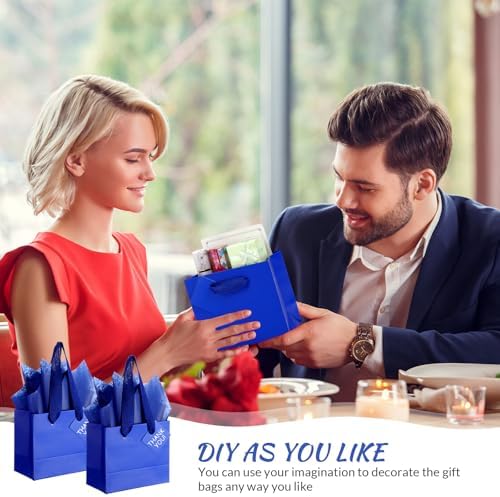 Qilery 50 Pcs Wedding Paper Gift Bags Bulk with Tissue Paper Small Gift Bags with Handle and Tags for Birthday Wedding 4th of July Party Business(Dark Blue,4.7 x 2.4 x 3.9'') - Image 5