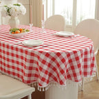 Laolitou Spring Checkered Oval Tablecloth Washable Heavy Duty Buffalo Plaid Table Cloth with Tassel Cotton Linen Gingham Table Cover for Picnic Birthday Tea Party, Red, 60 x 102 Inch by Laolitou