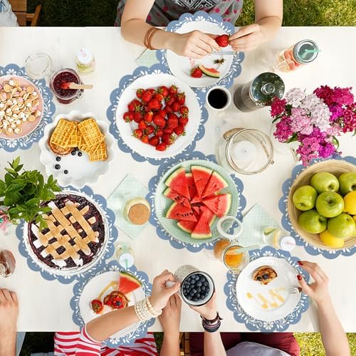 100 Pcs Blue Talavera Mexican Paper Placemats 13.5 Inch Cielito Lindo Party Decoration Disposable Scalloped Platos De Barro Mexicanos Paper Table Mat for Fiesta Wedding Baby Shower Party Decor - Image 6