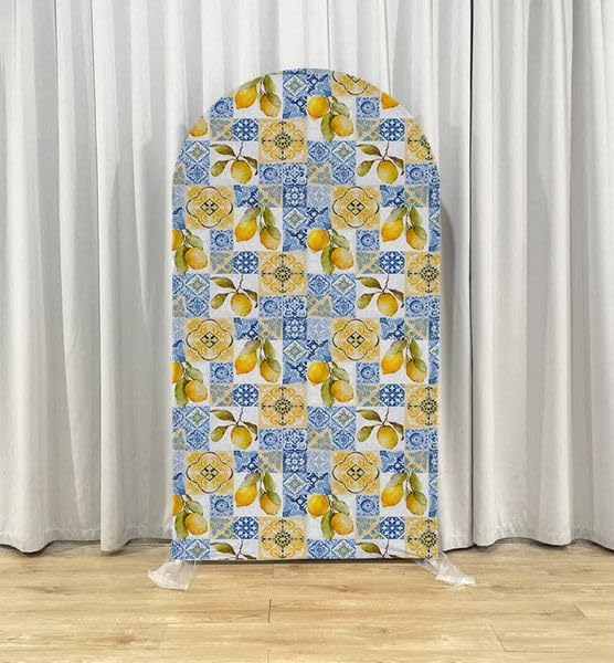 Curved Top Arch Cover Backdrop 3.3x6.5ft Mediterranean Portuguese Patchwork Tile Theme Spandex Background for Birthday Wedding Shower Banquet Porcelain Party Decoration - Image 3