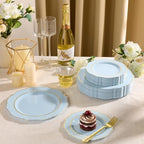 realluck 200PCS Light Blue Plastic Plates with Gold Trim Baroque - Image 7