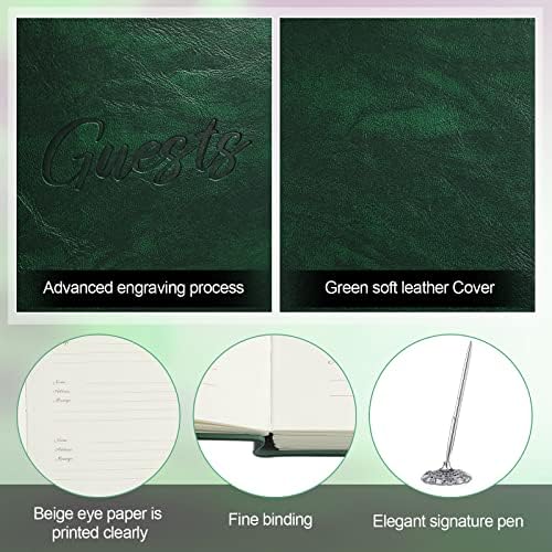 Geyee Leather Guest Book and Pen Stand Set, 10.5" x 8", Green - Image 3